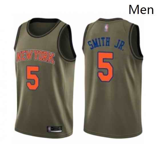 Mens New York Knicks 5 Dennis Smith Jr Swingman Green Salute to Service Basketball Jersey